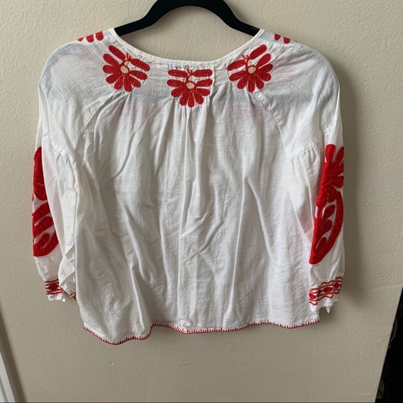Madewell embroidered white/red boho peasant top - Picture 5 of 6